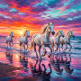 White Camargue Horses Galloping at Sunrise