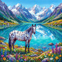 Appaloosa au bord du lac de montagne