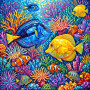 Blue and Yellow Tangs in Coral Reef
