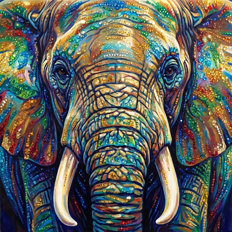 Alter Elefant mit weisen Augen und Stoßzähnen