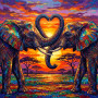 Éléphants Trompes en Cœur, Soleil Couchant