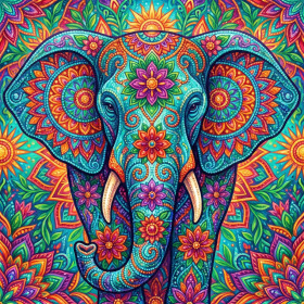 Elefante decorato con mandala e fiori
