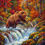 Braunbär fängt Lachs am Wasserfall