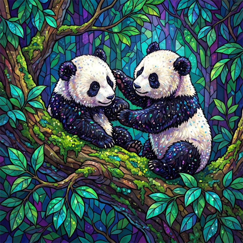 Zwei Pandajunge auf moosigem Ast