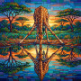 Girafe buvant au point d'eau en vitrail