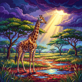 Giraffe in der Savanne nach dem Regen