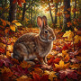Brown Rabbit Among Red Autumn Leaves