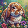 Lop-Eared Bunny Among Wildflowers
