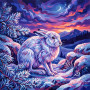 Witte sneeuwhaas in blauwroze schemering