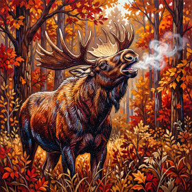Bellowing Bull Moose in Autumn Forest