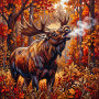 Alce che bramisce nella foresta autunnale