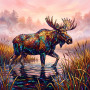 Eland in roze ochtendmist tussen het riet