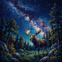Moose Under the Milky Way Night Sky