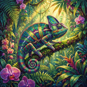 Veiled Chameleon in Sunlit Jungle