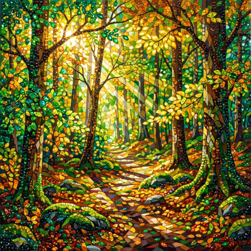 Buchenwaldweg im goldenen Sonnenlicht