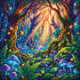 Foresta incantata, funghi luminosi e lucciole
