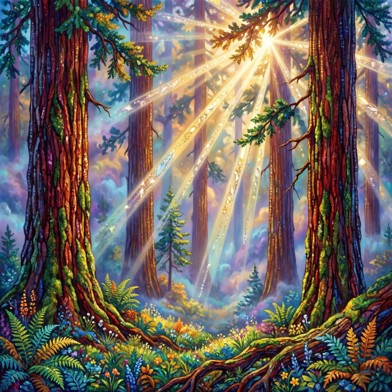 Giant Redwoods and Sunbeams in Fog