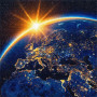Lever de soleil sur la Terre illuminée