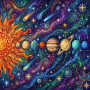 Psychedelic Solar System with Sun and Planets