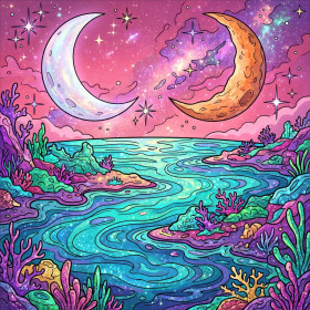 Turquoise Alien Planet Under Two Moons