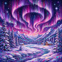 Violett-rosa Polarlicht über verschneitem Tal