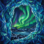 Green Aurora Seen from a Blue Ice Cave