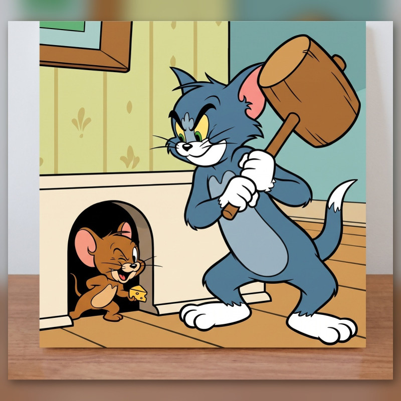 Tom col martello e Jerry beffardo