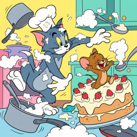 Chaos in de keuken met slagroomtaart