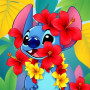 Stitch with Red Hibiscus Flower Lei