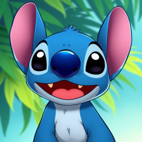 Smiling Stitch Portrait with Tropical Leaves