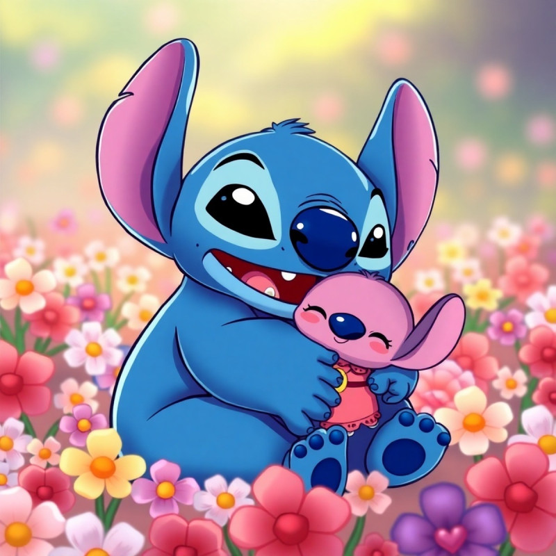 Stitch Cradling Sleepy Scrump in Soft Bokeh