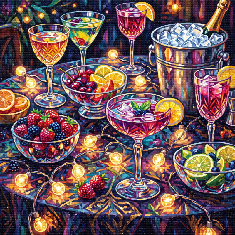 Table de soirée aux verres et fruits