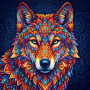 Farbenfroher Mandala-Wolf auf Mitternachtsblau