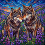 Deux loups parmi les fleurs violettes