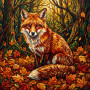 Autumn Fox in Fallen Leaves