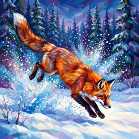 Springender Fuchs im Schneegestöber