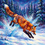 Springender Fuchs im Schneegestöber