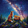 Two Foxes Under the Milky Way