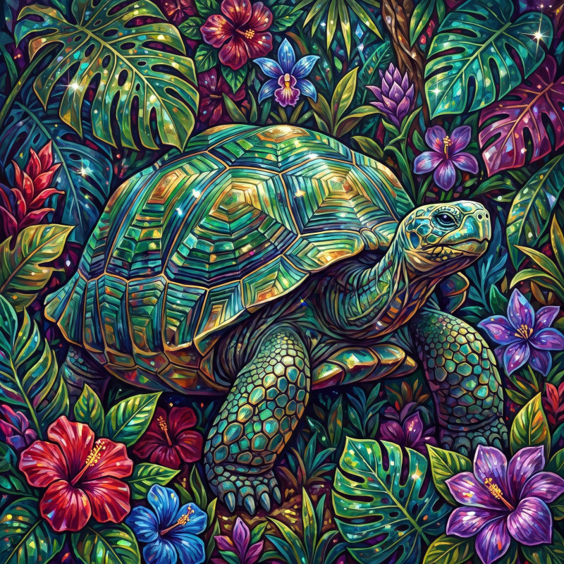 Emerald Tortoise in Tropical Bloom