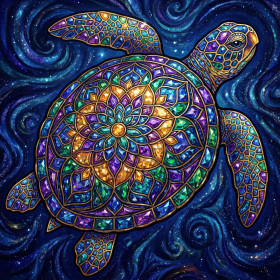 Tortue Mandala aux Reflets d'Or