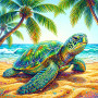 Groene Zeeschildpad Onder Palmbomen