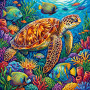 Tortue imbriquée sur récif corallien