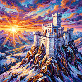 Weiße Bergfestung im Morgenrot