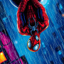 Spider-Man ondersteboven in de regen