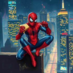 Spider-Man in pausa sulla città