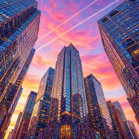 Gratte-ciels sous un ciel rose