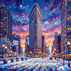 Flatiron innevato al crepuscolo