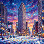 Flatiron Building im Schnee bei Dämmerung
