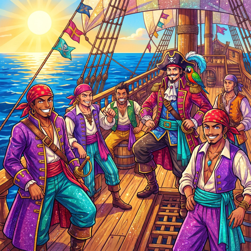 Joyful Pirate Crew at Sea