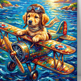Golden Aviator Pup Over Ocean